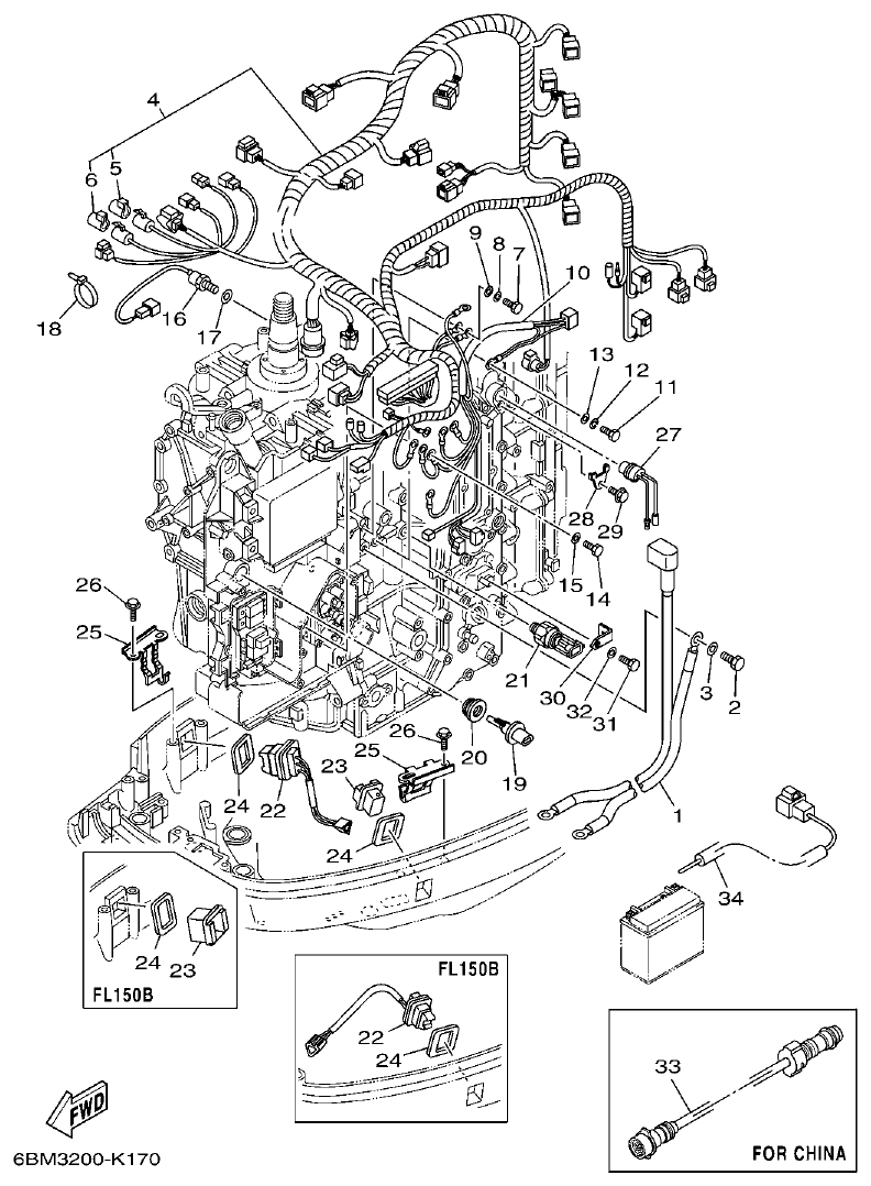 Yamaha F150BET, FL150BET ELECTRICAL 3 parts diagram